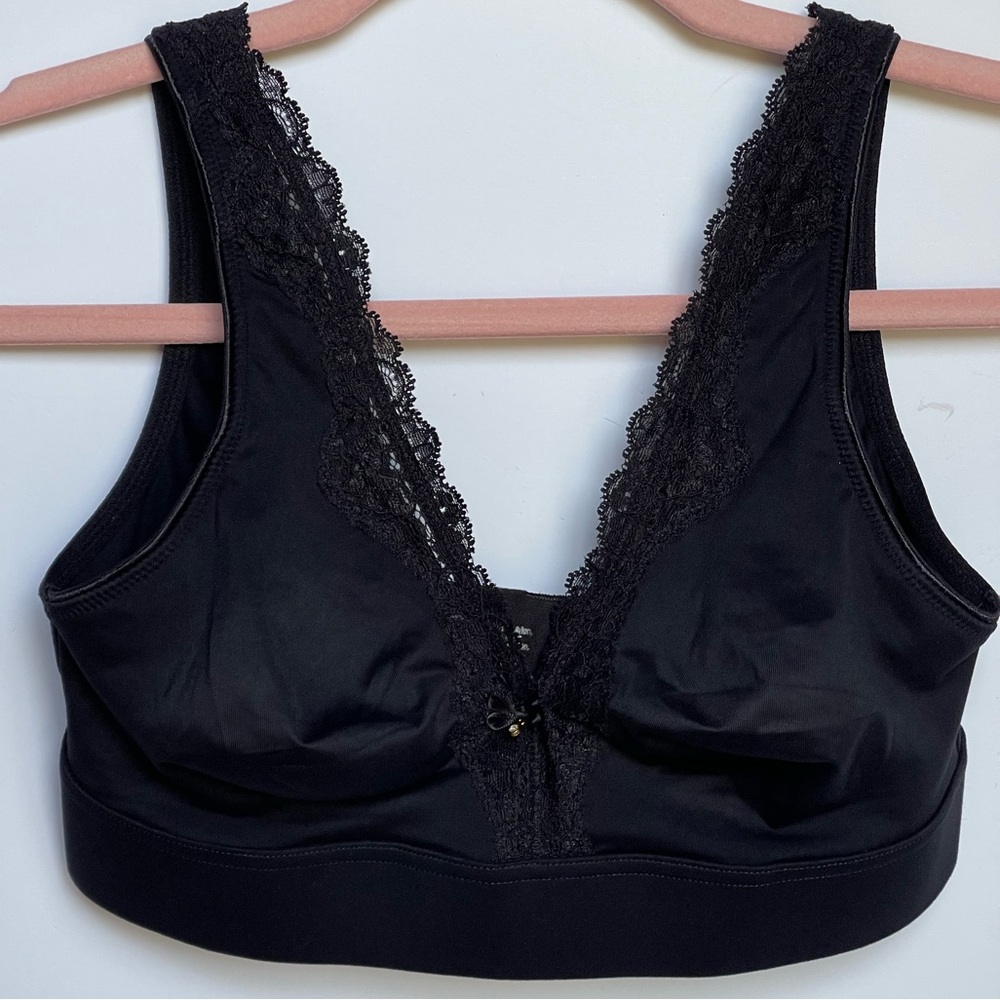 Soma XL Embraceable Wireless Plunge Lace Trim Bralette Super Soft Black Bow